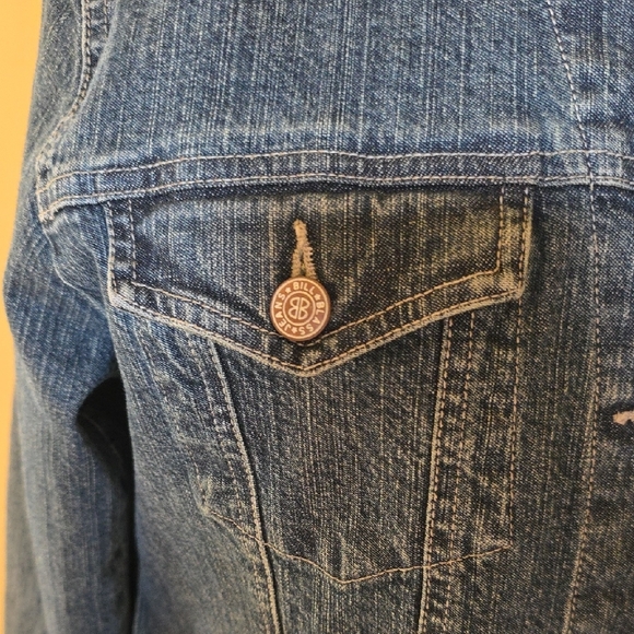 Blue Jean Jacket with Iconic Rolling Stones Design Upcycled EUC - Picture 9 of 13